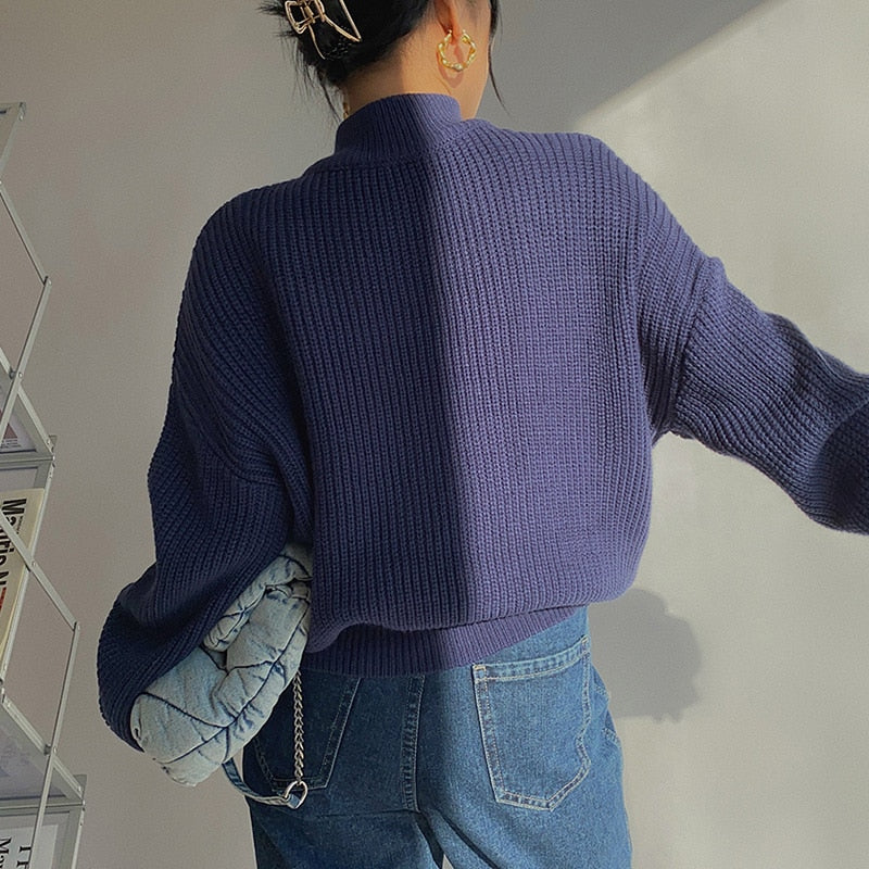 Ribbed Zip Up Knitted Sweater