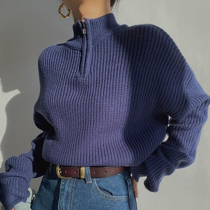 Ribbed Zip Up Knitted Sweater