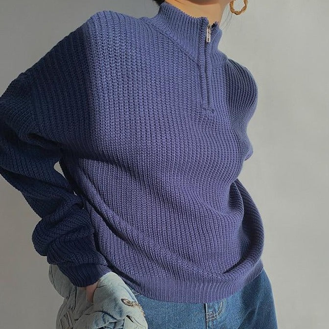 Ribbed Zip Up Knitted Sweater