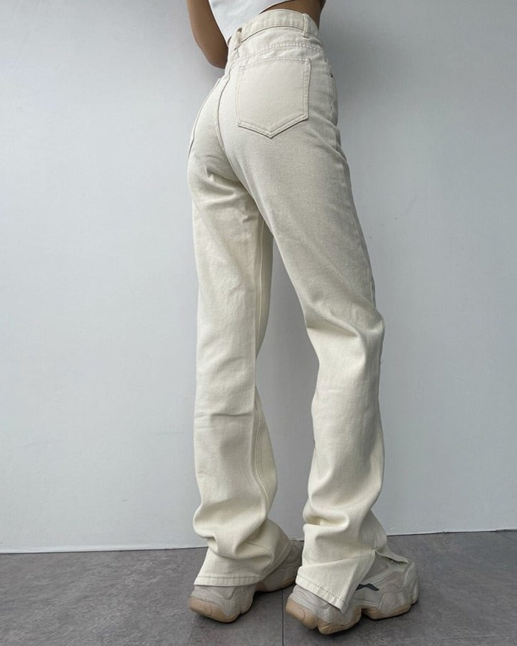 Flared And Split High Waisted Casual Jeans