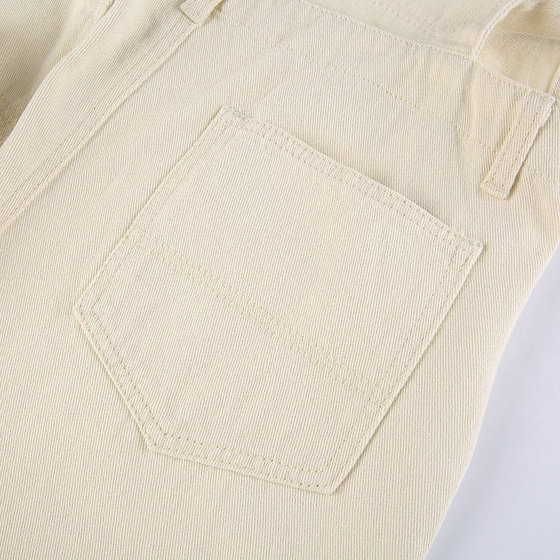 Wide Leg White Overalls Jeans