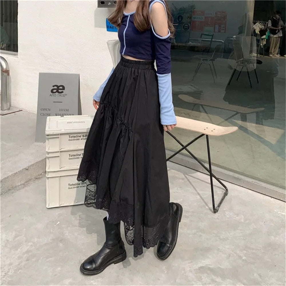 Irregular Pleated Midi Skirt