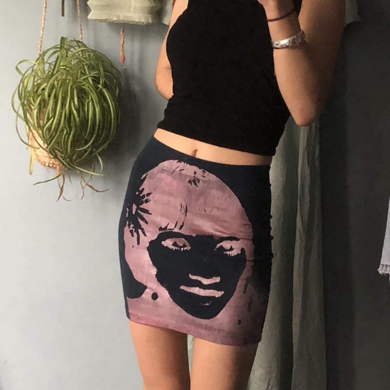 Facial Recognition Japanese High Waist Skirt