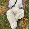 Heart Embroidered Baggy Straight Denim Trouser