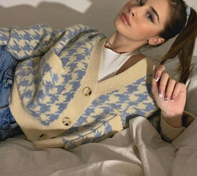Houndstooth Y2K Cardigan