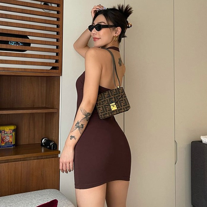 Chocolate Halter Mini Dress