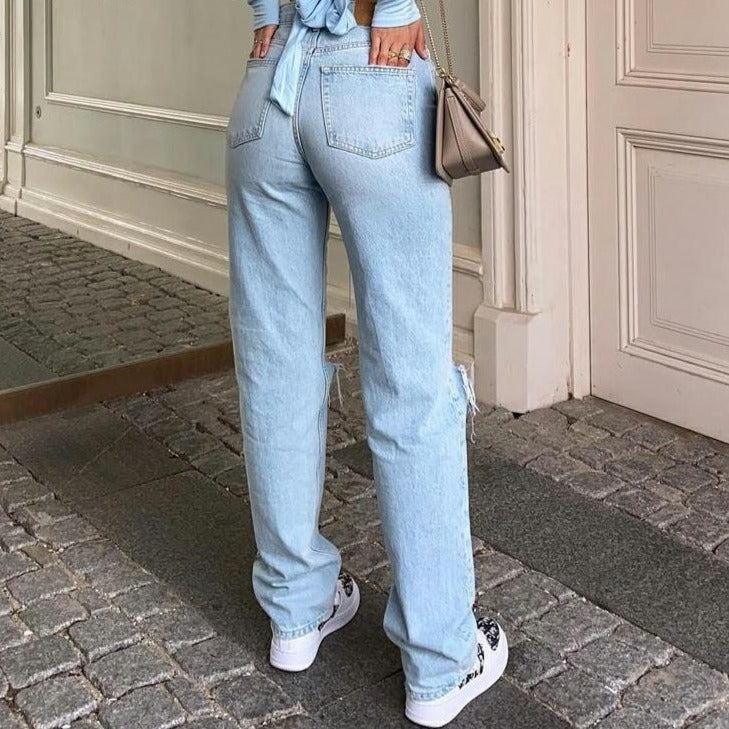 Ripped Knee Wide Leg Jeans