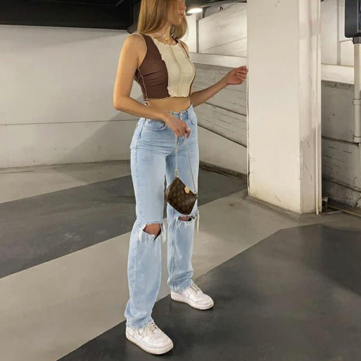 Ripped Knee Wide Leg Jeans