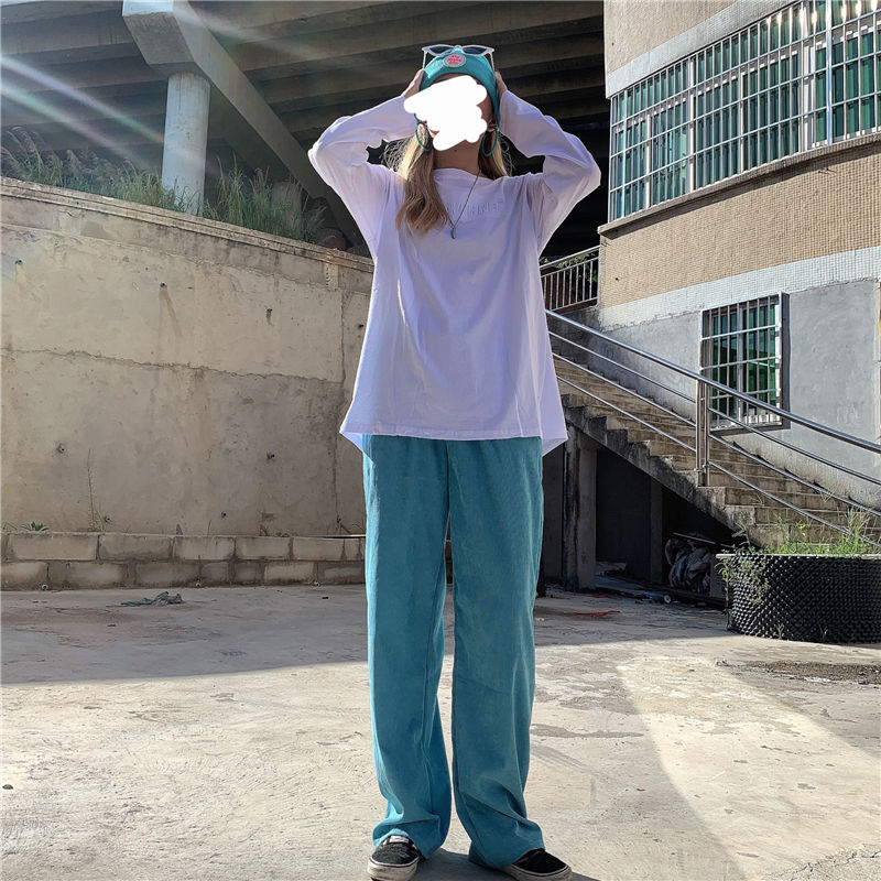 Teal Blue Corduroy Wide Leg Pants