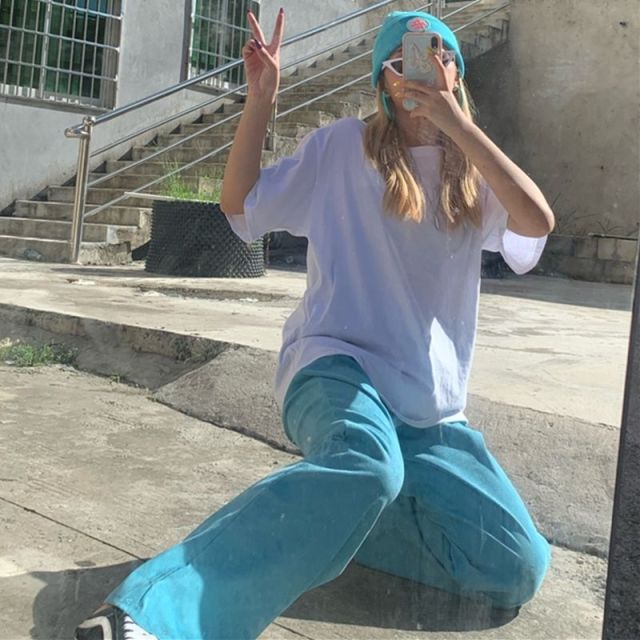 Teal Blue Corduroy Wide Leg Pants