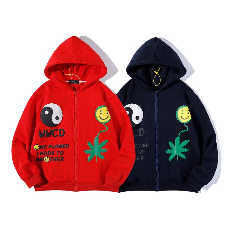 Oversized Smiley Weed Zip Up Hoodie