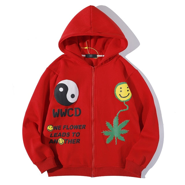 Oversized Smiley Weed Zip Up Hoodie