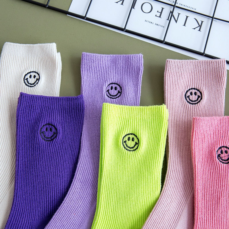 Embroidered Happy Face Socks