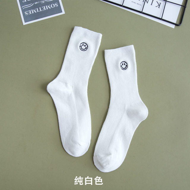 Embroidered Happy Face Socks