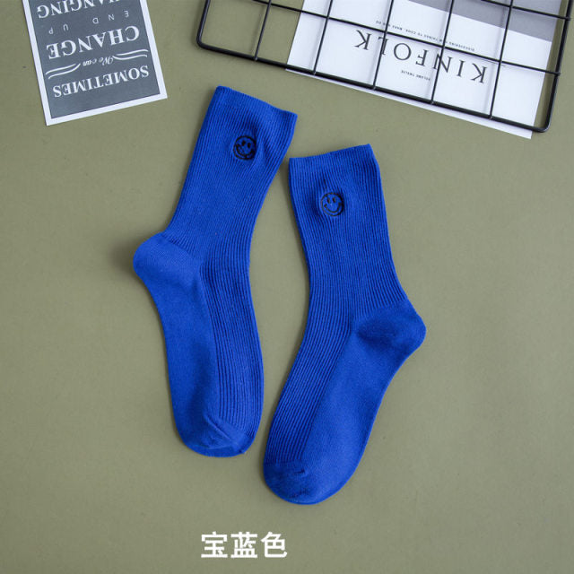Embroidered Happy Face Socks