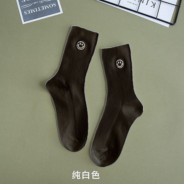 Embroidered Happy Face Socks