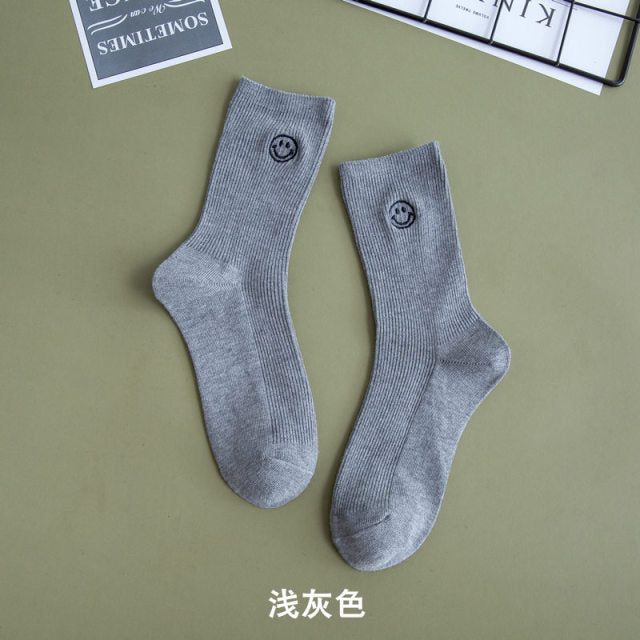 Embroidered Happy Face Socks