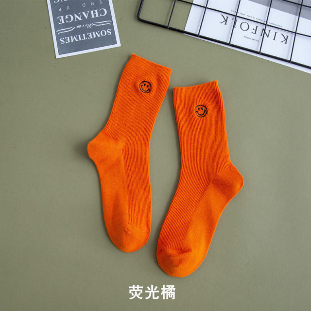Embroidered Happy Face Socks