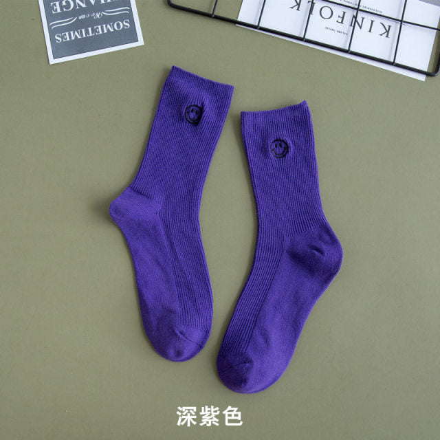 Embroidered Happy Face Socks