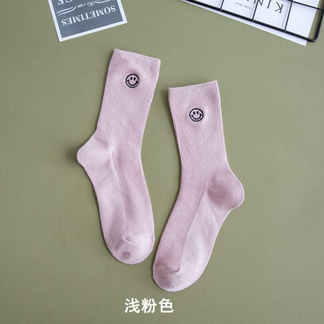 Embroidered Happy Face Socks