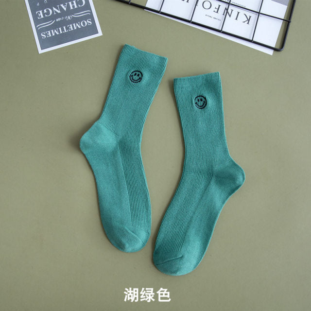 Embroidered Happy Face Socks