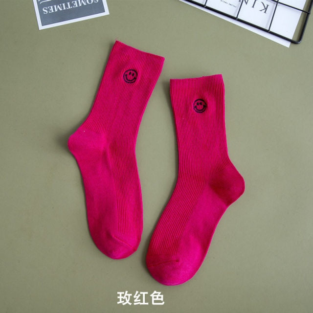 Embroidered Happy Face Socks