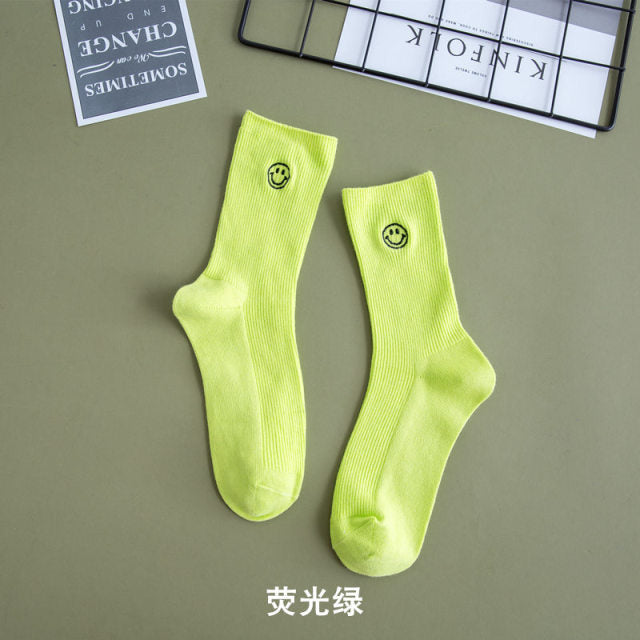 Embroidered Happy Face Socks