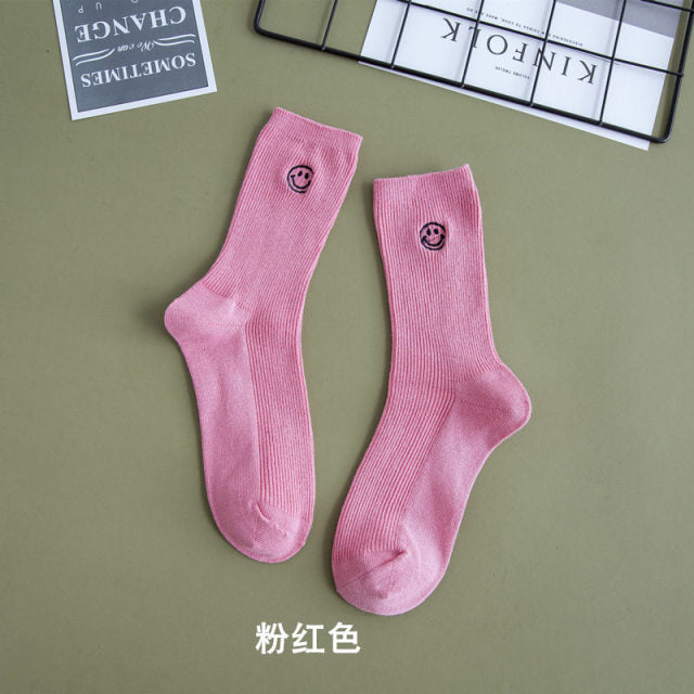 Embroidered Happy Face Socks