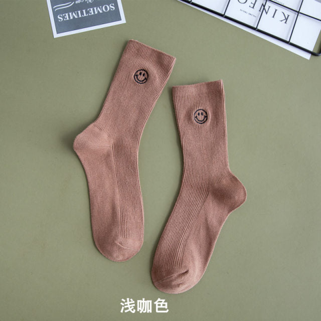 Embroidered Happy Face Socks