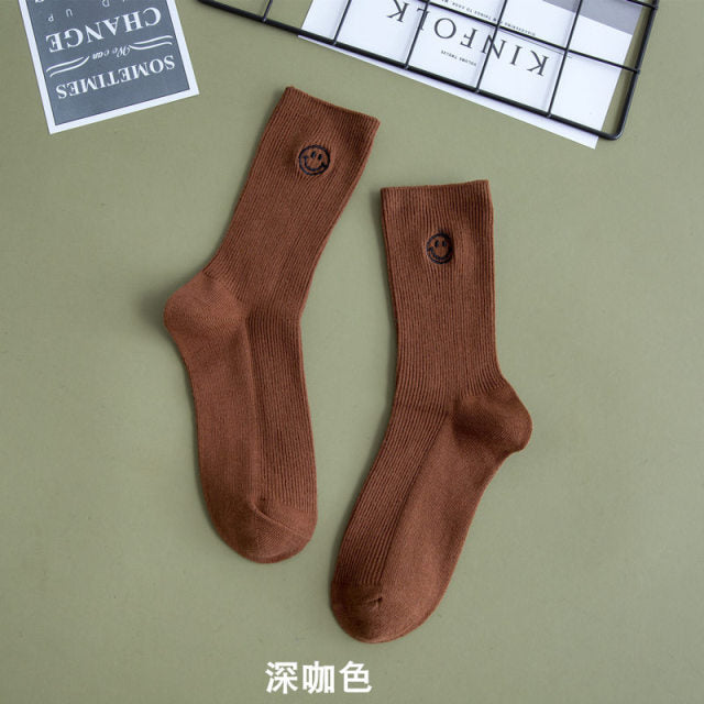 Embroidered Happy Face Socks