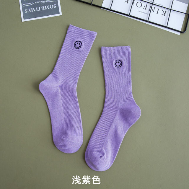 Embroidered Happy Face Socks