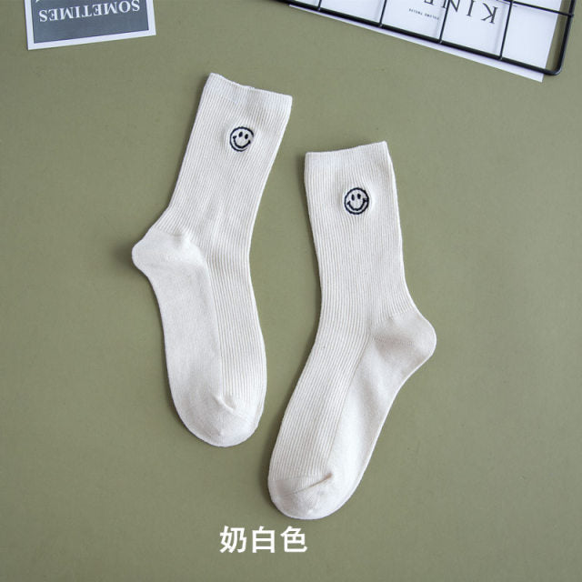 Embroidered Happy Face Socks