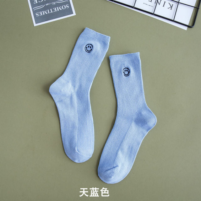 Embroidered Happy Face Socks