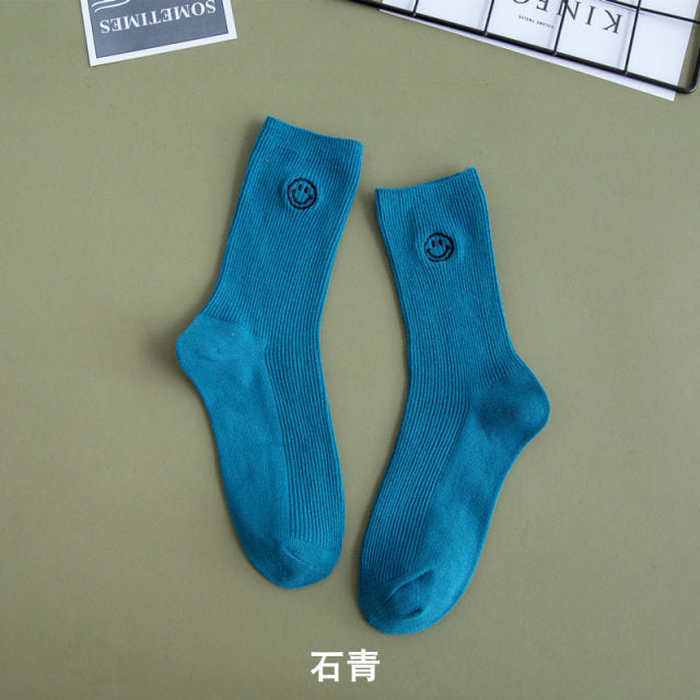 Embroidered Happy Face Socks