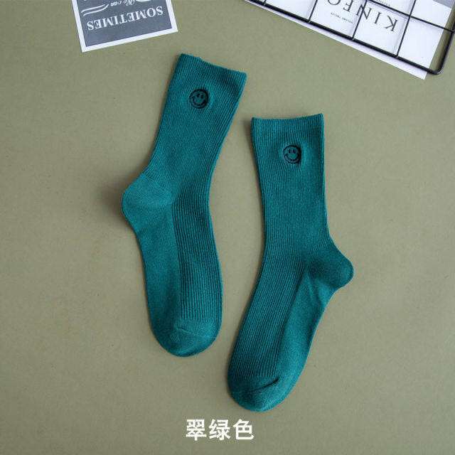 Embroidered Happy Face Socks
