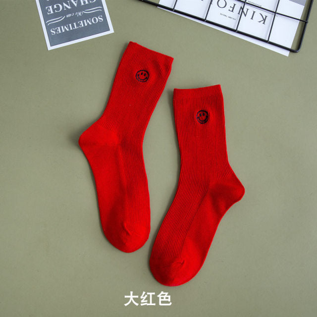 Embroidered Happy Face Socks