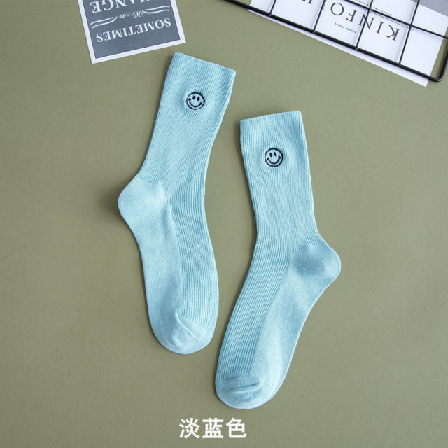 Embroidered Happy Face Socks