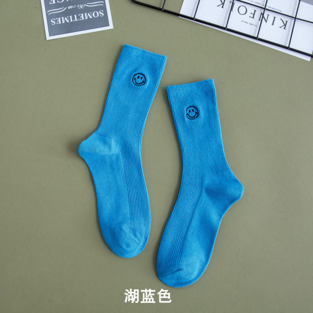 Embroidered Happy Face Socks