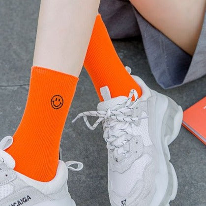 Embroidered Happy Face Socks