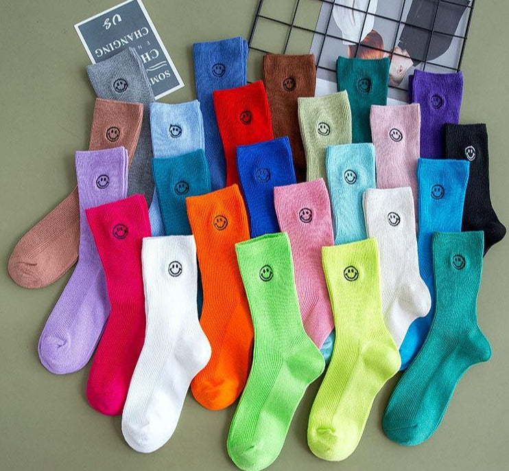 Embroidered Happy Face Socks