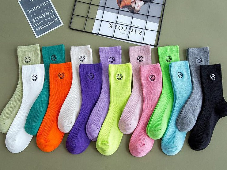 Embroidered Happy Face Socks