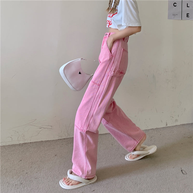 High Waisted Pink Work Jeans