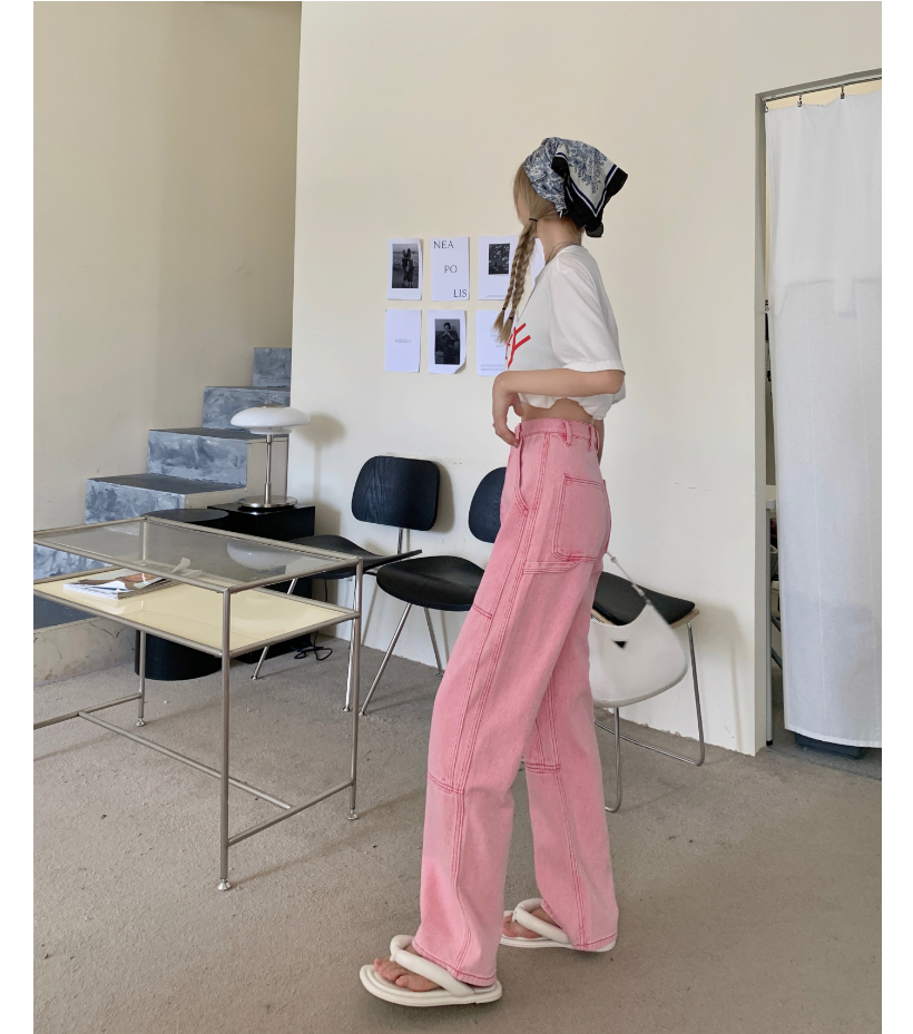 High Waisted Pink Work Jeans