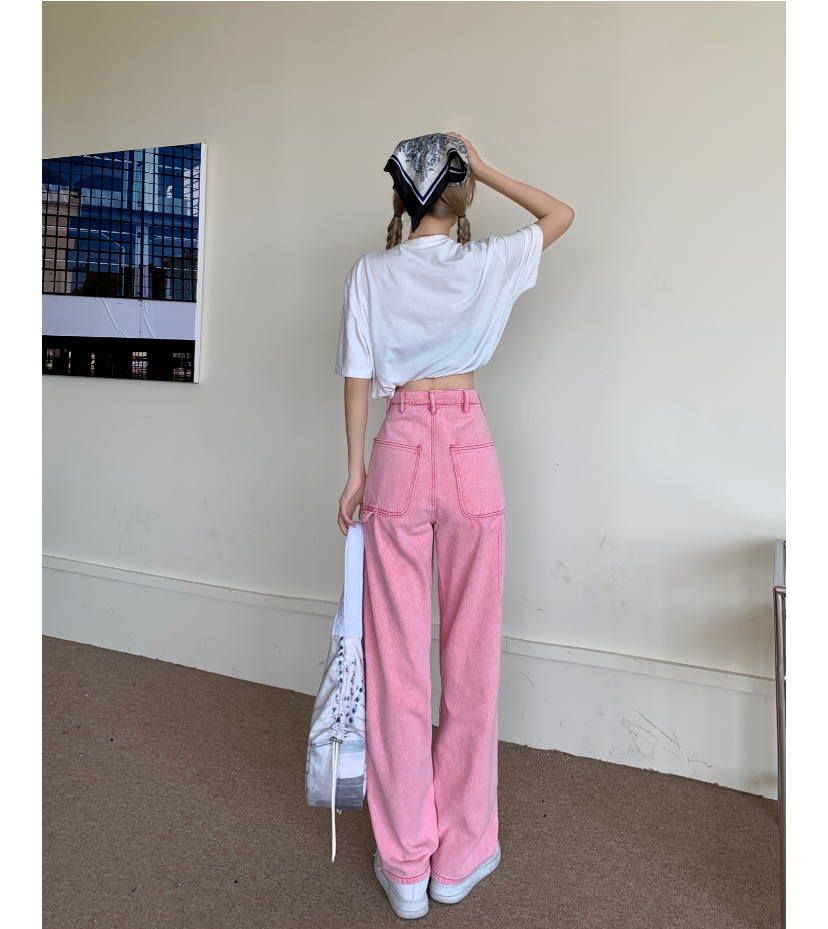 High Waisted Pink Work Jeans