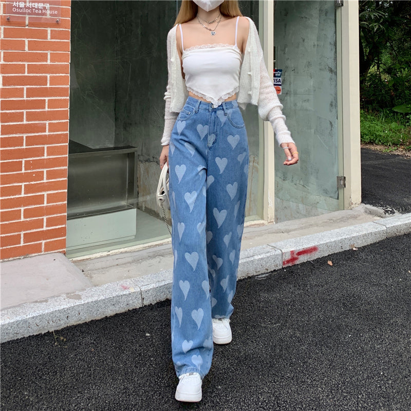 High Waisted Heart Acid Jeans
