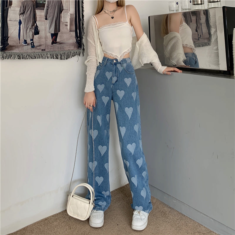 High Waisted Heart Acid Jeans