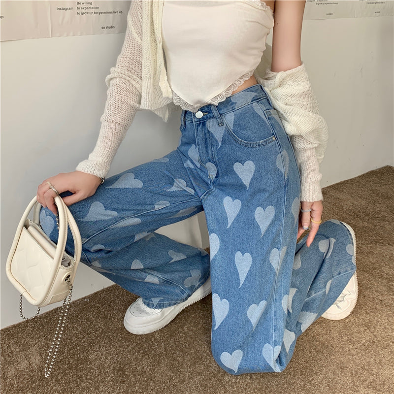 High Waisted Heart Acid Jeans