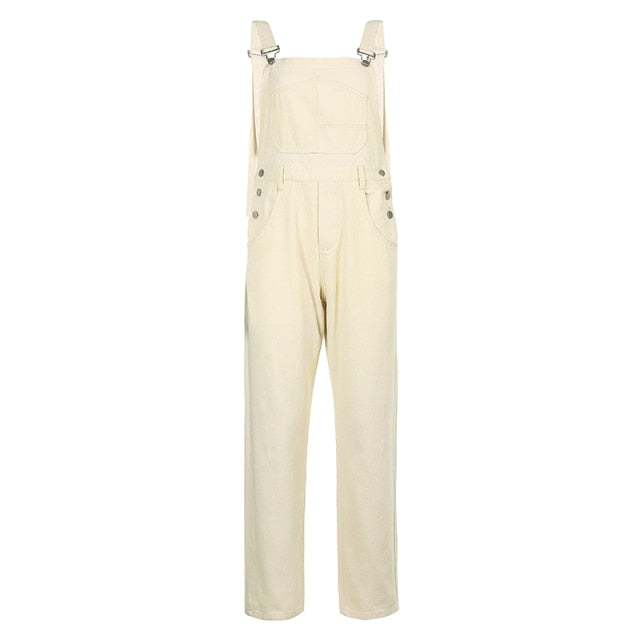 Wide Leg White Overalls Jeans
