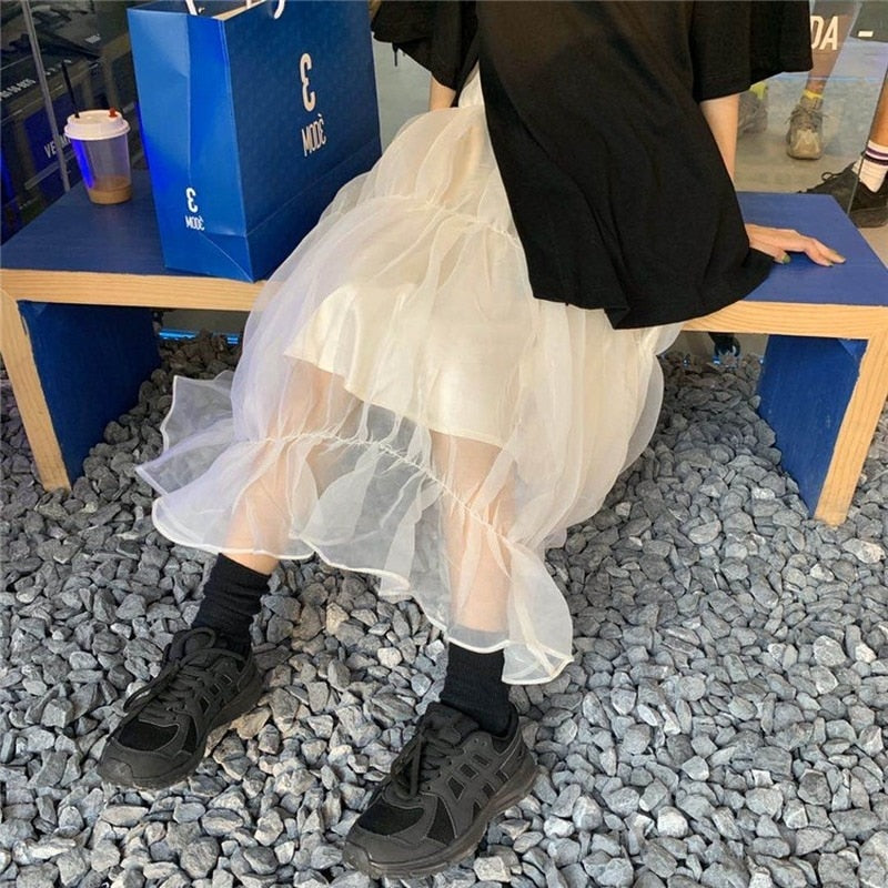 2 Layer High Waist Midi Skirt