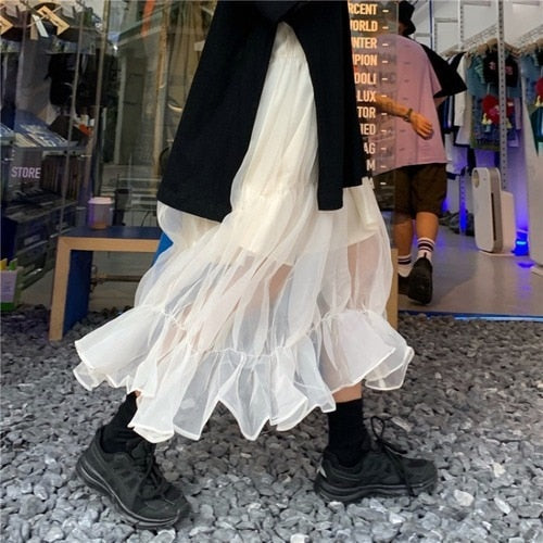2 Layer High Waist Midi Skirt